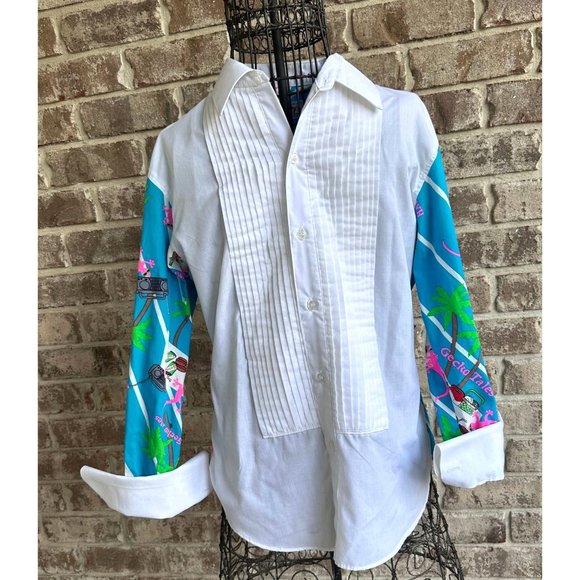 VTG Hand Tailored  Kaseys Tuxedo Shirt Small  Hawaii Gecko Palm Tree Pro… - Picture 8 of 12